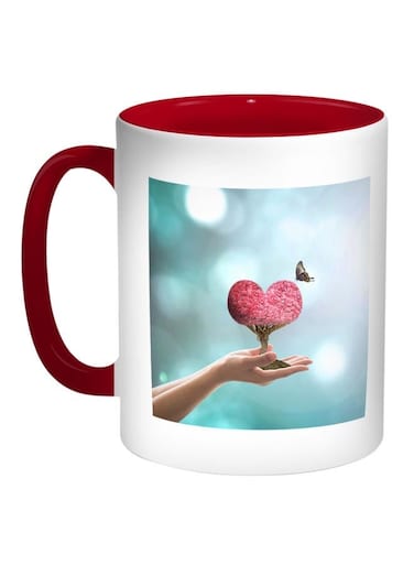 Heart Printed Coffee Mug Red/White/Green 11ounce