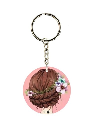 Girl With Flower Themed Keychain
