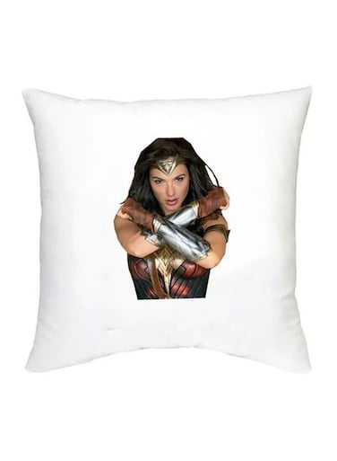 Wonder Woman Printed Decorative Cushion White/Beige/Black 16x16inch