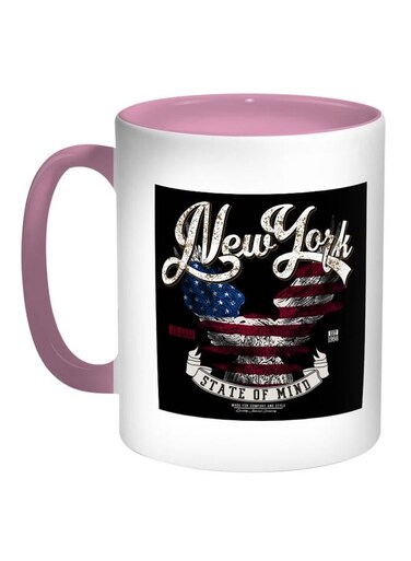 New York Printed Coffee Mug Pink/White/Black 11ounce