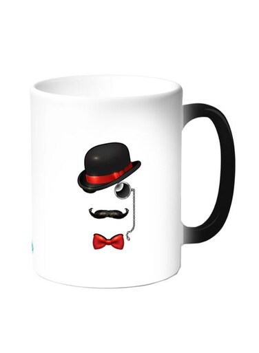 Hat And Mustache Printed Coffee Mug White/Black 11ounce