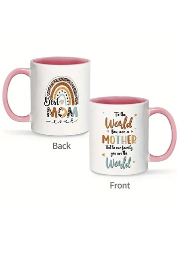11oz Ceramic Best Mom Coffee Mug, Insulated Reusable Round Tea Cup, Multipurpose Adult Beverage Mug, Double-Sided Design, Ideal for Mother's Day, Birthday, Thanksgiving &ndash; Pink