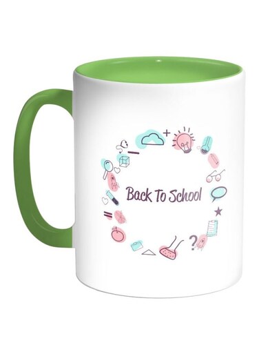 Back To School Printed Coffee Mug Green/White/Pink 325ml