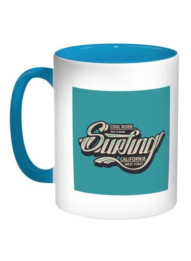 Printed Coffee Mug Turquoise/White/Beige 11ounce