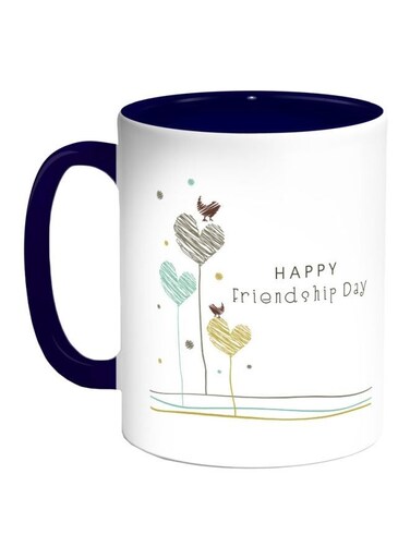 Happy Friendship Day Printed Coffee Mug White/Green/Dark Blue 325ml