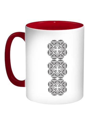 Vertical Decorative Drawing Printed Coffee Mug Red/White/Black 11ounce
