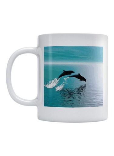 Dolphins Printed Ceramic Mug White/Blue/Black