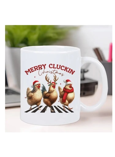 1pc Merry Cluckin Christmas Ceramic Coffee Mug - Reusable, Insulated, Hand-Wash Only - Perfect for Coffee Lovers, Men &amp; Women white mug