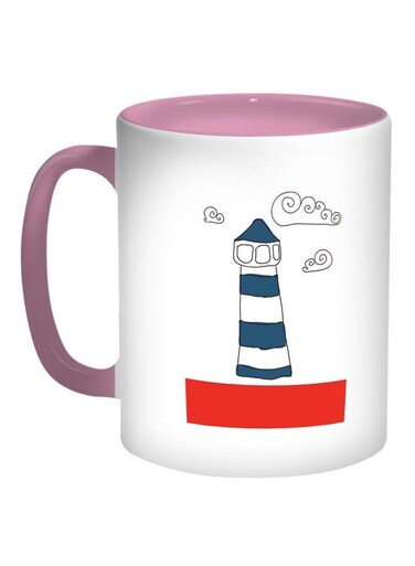 Lighthouse Printed Coffee Mug White/Blue/Pink 11ounce