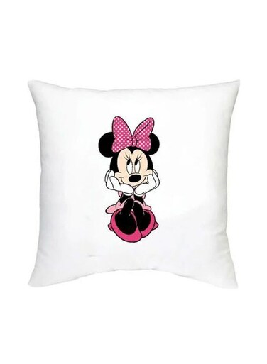 Minnie Mouse Printed Decorative Cushion White/Pink/Black 16x16inch