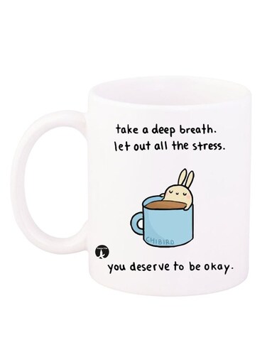Printed Coffee Mug White/Black/Blue 11ounce
