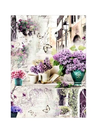 Floral Themed Metallic Plate Beige/Purple/Green 20x15cm