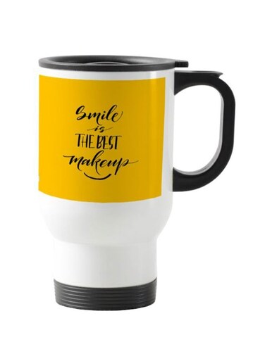 Smile Printed Travel Mug White/Yellow 13centimeter