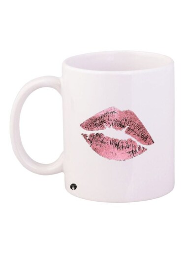 Lip Printed Coffee Mug White/Pink/Black 11ounce