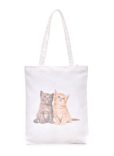 Printed Shopping Tote Bag White
