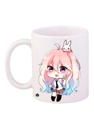 Cartoon Girl Printed Coffee Mug White/Beige/Blue