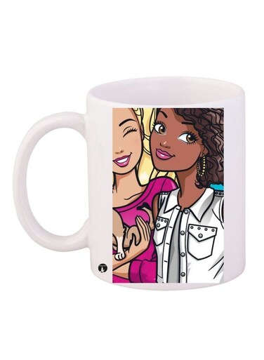 Cartoon Girls Printed Coffee Mug White/Brown/Pink