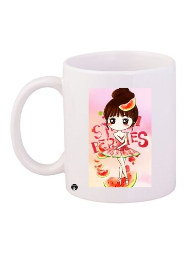 Girl Printed Ceramic Coffee Mug White/Pink/Brown 11ounce