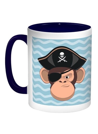 Monkey Pirate Printed Coffee Mug Blue/White/Black 11ounce