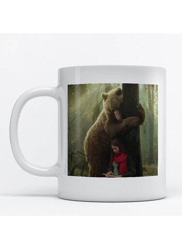 Bear And Girl Printed Mug White/Green/Red