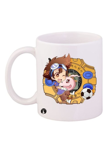 Digimon Printed Mug White/Yellow/Blue 12ounce