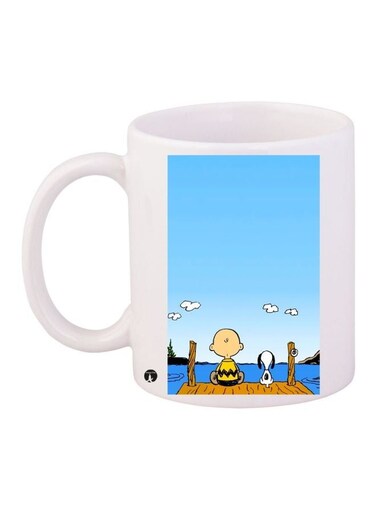 Cartoon Printed Coffee Mug White/Blue/Yellow 11ounce