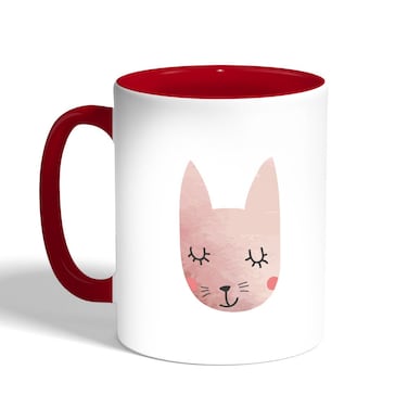 Happy Cat Printed Coffee Mug, Red 11 Ounce