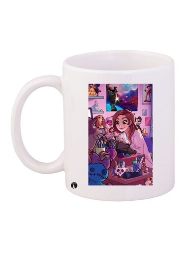 Cartoon Printed Coffee Mug White/Pink/Purple 11ounce