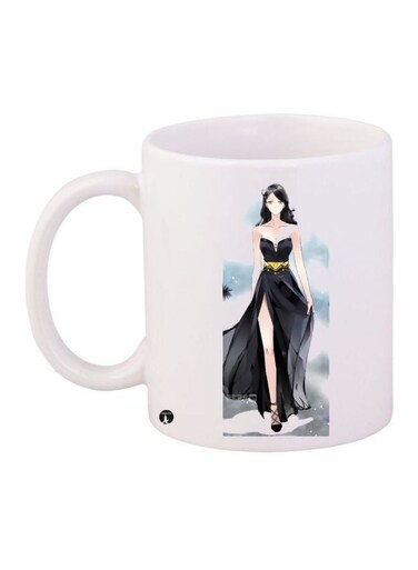 Fashion Girl Printed Coffee Mug White/Black/Beige 11ounce