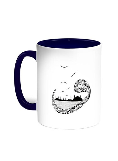 Arabic Letters Printed Coffee Mug Blue/White 11ounce