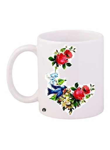 Flower Printed Coffee Mug White/Red/Green 11ounce