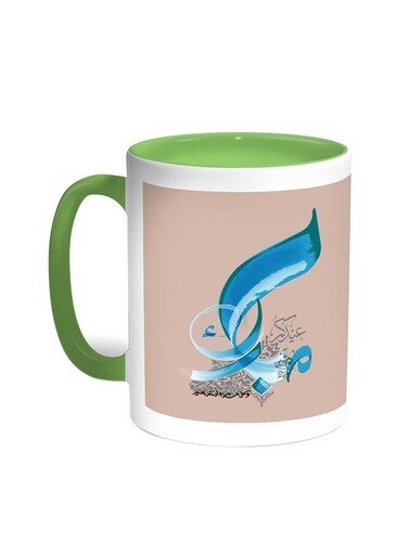 Congratulations On Eid Printed Coffee Mug Green/White 11ounce
