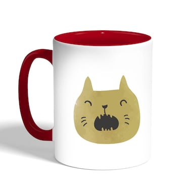 Happy Cat Printed Coffee Mug, Red 11 Ounce