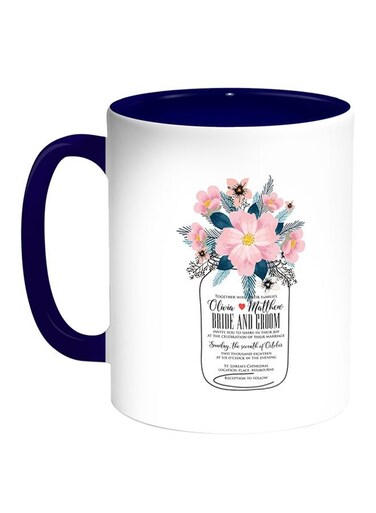 Flower Vase Printed Coffee Mug White/Blue 11ounce