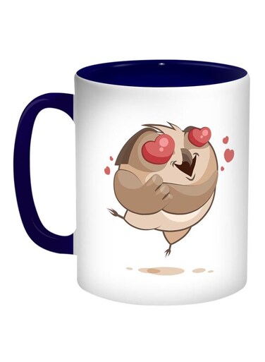Cartoon Drawings Owl Printed Coffee Mug Blue/White/Red