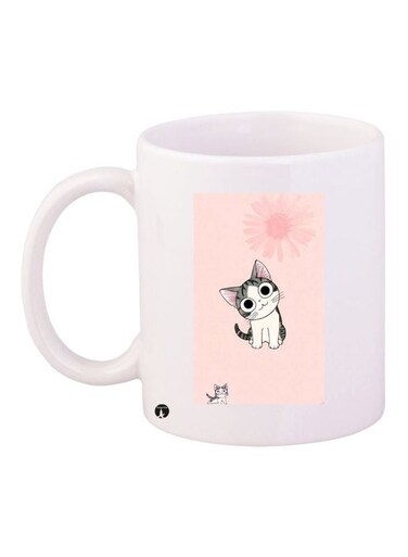 Cat Printed Coffee Mug White/Pink/Black 11ounce