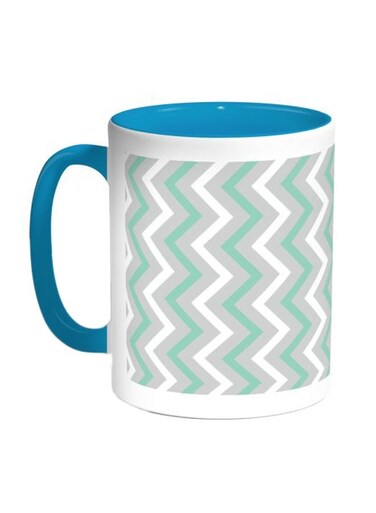 Corrugated Lines Printed Coffee Mug Blue/White/Grey 11ounce