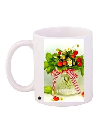 Strawberry Printed Coffee Mug White/Green/Red 11ounce