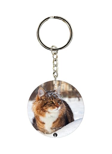 Cat Printed Keychain Brown/White/Silver