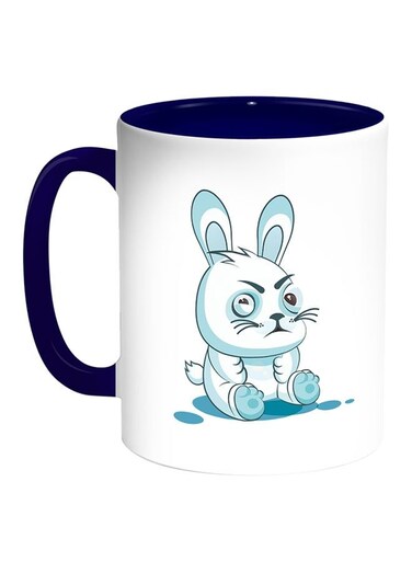 Rabbit Printed Coffee Mug White/Blue 11ounce