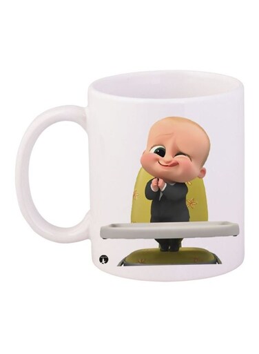 Printed Coffee Mug White/Beige/Green 11ounce