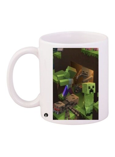 Printed Ceramic Coffee Mug White/Green/Brown