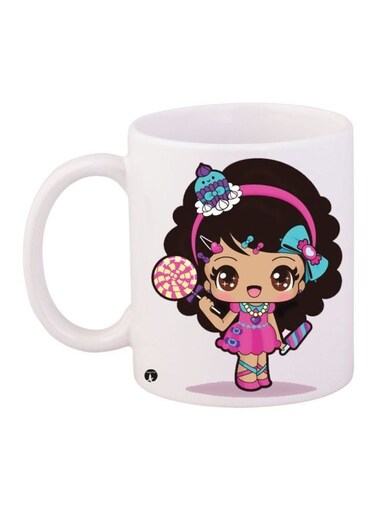 Cartoon Girl Printed Coffee Mug White/Pink/Black