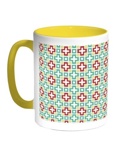 Printed Coffee Mug Yellow/Green/Red 11ounce