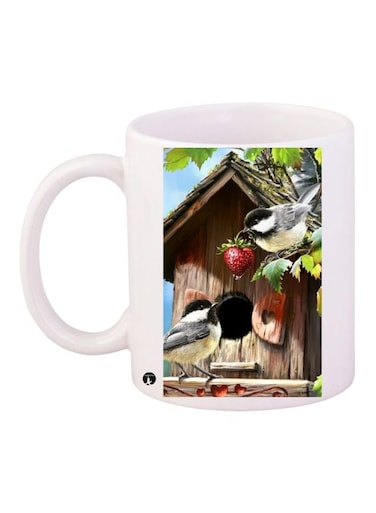 Bird Printed Coffee Mug White/Brown/Green 11ounce