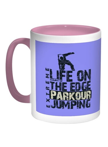 Life on the Edge Jumping Printed Coffee Mug Blue/White/Pink 11ounce