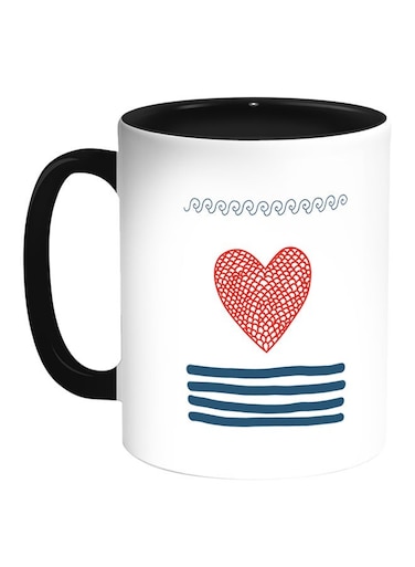 Heart-Shaped Fishing Net Printed Coffee Mug White/Black 11ounce