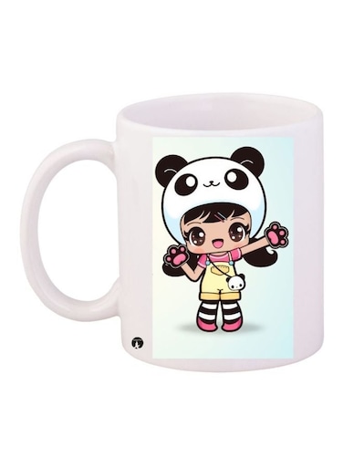 Cartoon Printed Coffee Mug White/Blue/Pink 11ounce