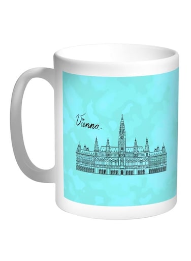 Vienna Printed Coffee Mug Turquoise/White/Black 11ounce