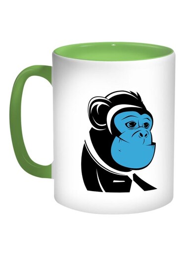 Monkey Printed Coffee Mug Green/White/Blue